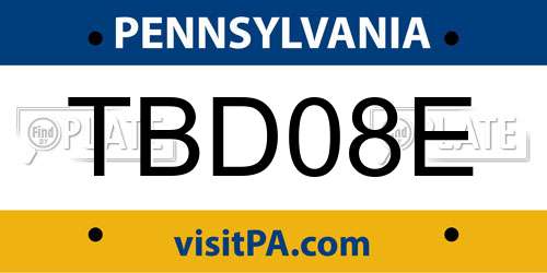 TBD08E Pennsylvania License Plate
