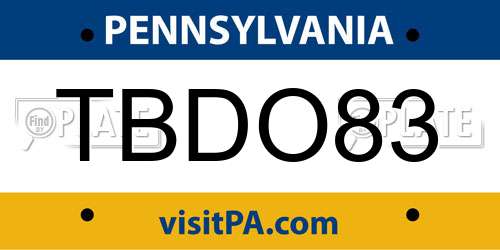 TBDO83 Pennsylvania License Plate