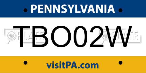 TBO02W Pennsylvania License Plate