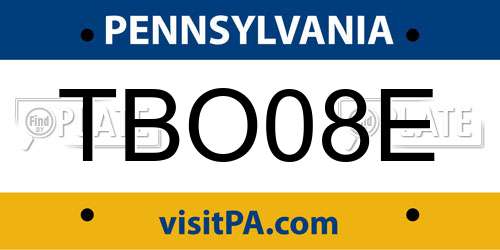 TBO08E Pennsylvania License Plate