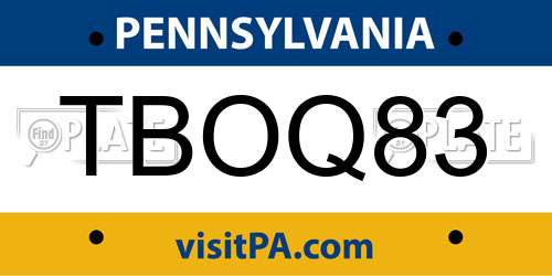 TBOQ83 Pennsylvania License Plate