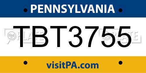 TBT3755 Pennsylvania License Plate