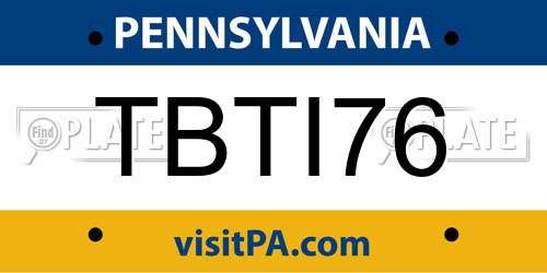 TBTI76 Pennsylvania License Plate