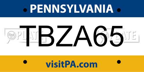 TBZA65 Pennsylvania License Plate