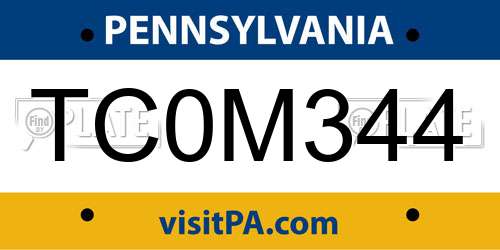 TC0M344 Pennsylvania License Plate