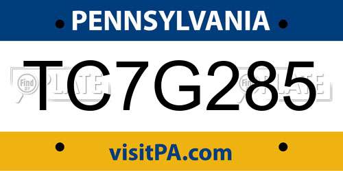 TC7G285 Pennsylvania License Plate