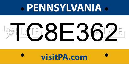 TC8E362 Pennsylvania License Plate