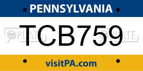 TCB759 Pennsylvania License Plate