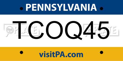 TCOQ45 Pennsylvania License Plate