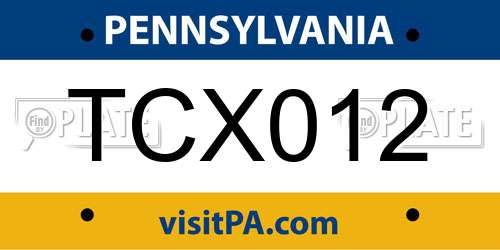 TCX012 Pennsylvania License Plate