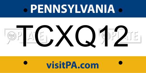 TCXQ12 Pennsylvania License Plate