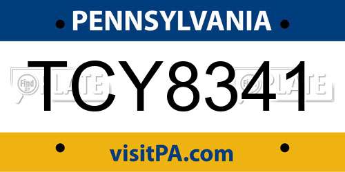 TCY8341 Pennsylvania License Plate