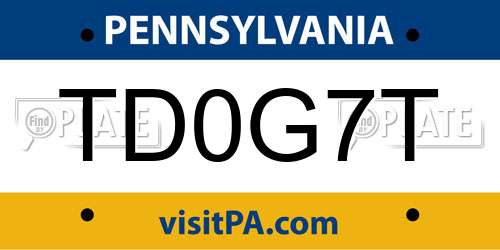 TD0G7T Pennsylvania License Plate