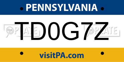 TD0G7Z Pennsylvania License Plate