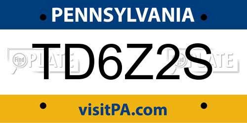 TD6Z2S Pennsylvania License Plate