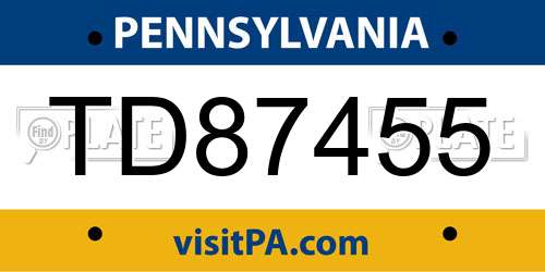 TD87455 Pennsylvania License Plate