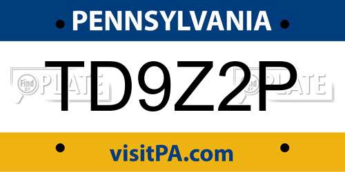TD9Z2P Pennsylvania License Plate