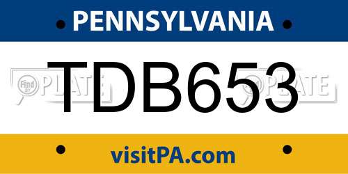 TDB653 Pennsylvania License Plate