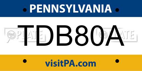 TDB80A Pennsylvania License Plate