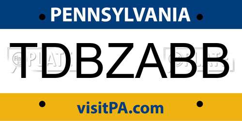 TDBZABB Pennsylvania License Plate