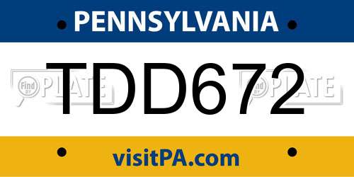 TDD672 Pennsylvania License Plate