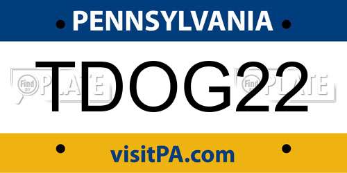 TDOG22 Pennsylvania License Plate