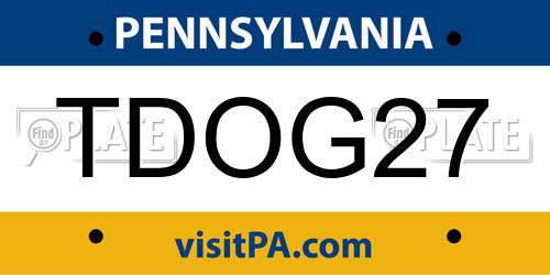 TDOG27 Pennsylvania License Plate