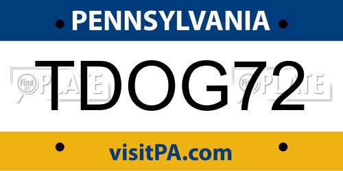 TDOG72 Pennsylvania License Plate