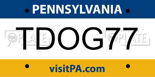 TDOG77 Pennsylvania License Plate