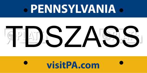 TDSZASS Pennsylvania License Plate