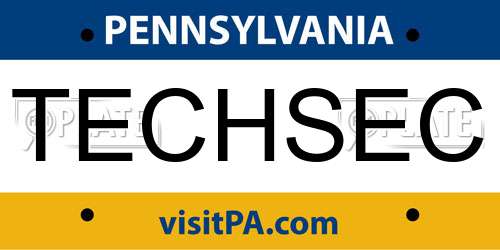 TECHSEC Pennsylvania License Plate