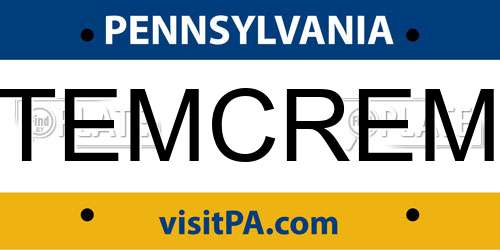 TEMCREM Pennsylvania License Plate