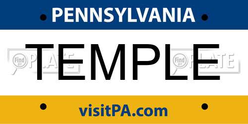 TEMPLE Pennsylvania License Plate