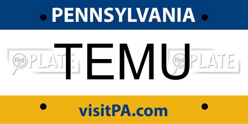 TEMU Pennsylvania License Plate