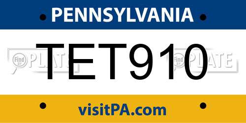 TET910 Pennsylvania License Plate