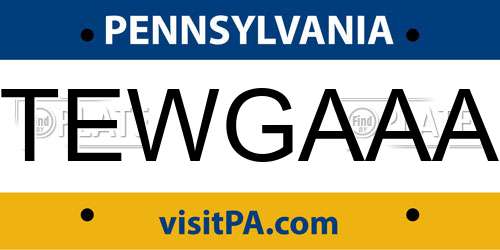 TEWGAAA Pennsylvania License Plate