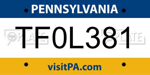 TF0L381 Pennsylvania License Plate