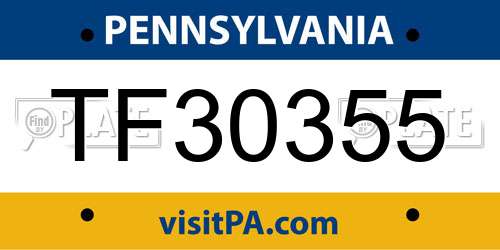TF30355 Pennsylvania License Plate