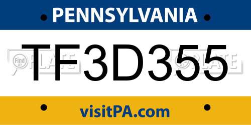 TF3D355 Pennsylvania License Plate