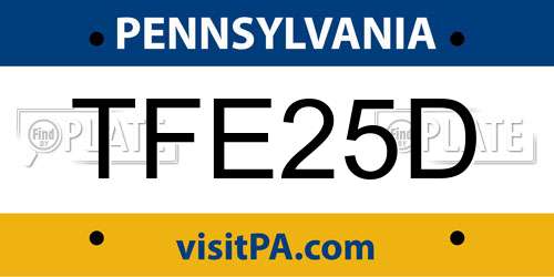 TFE25D Pennsylvania License Plate