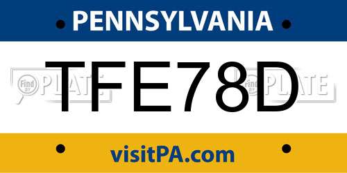 TFE78D Pennsylvania License Plate
