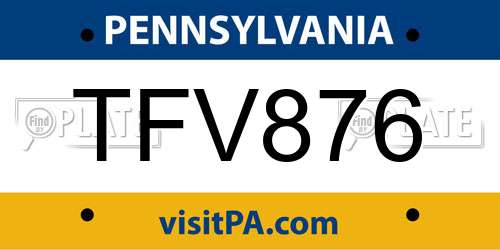 TFV876 Pennsylvania License Plate