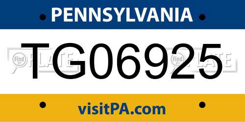 TG06925 Pennsylvania License Plate