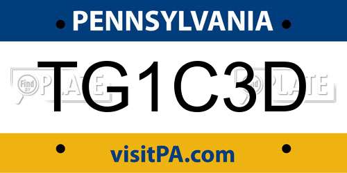 TG1C3D Pennsylvania License Plate