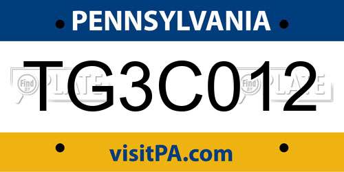 TG3C012 Pennsylvania License Plate