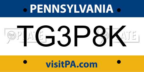 TG3P8K Pennsylvania License Plate