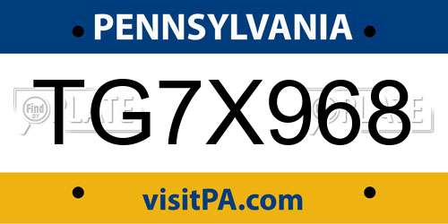 TG7X968 Pennsylvania License Plate
