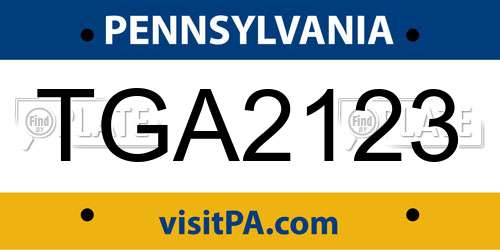 TGA2123 Pennsylvania License Plate