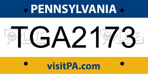 TGA2173 Pennsylvania License Plate