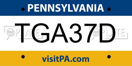 TGA37D Pennsylvania License Plate